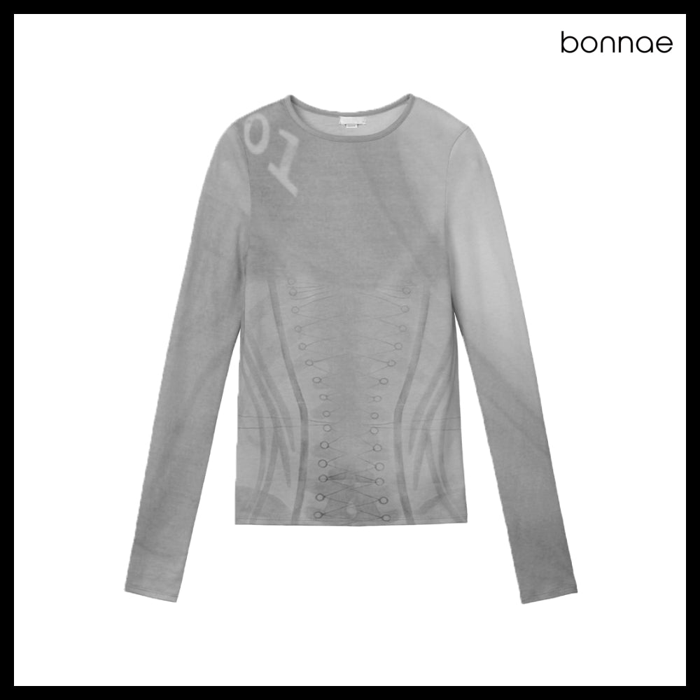 【Bonnae】Women's Corset Graphic Top - Gray