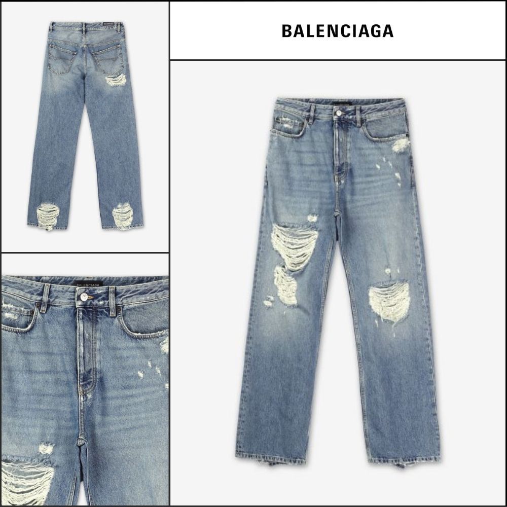 【BALENCIAGA】Ripped Denim Pants Sunbleached Blue