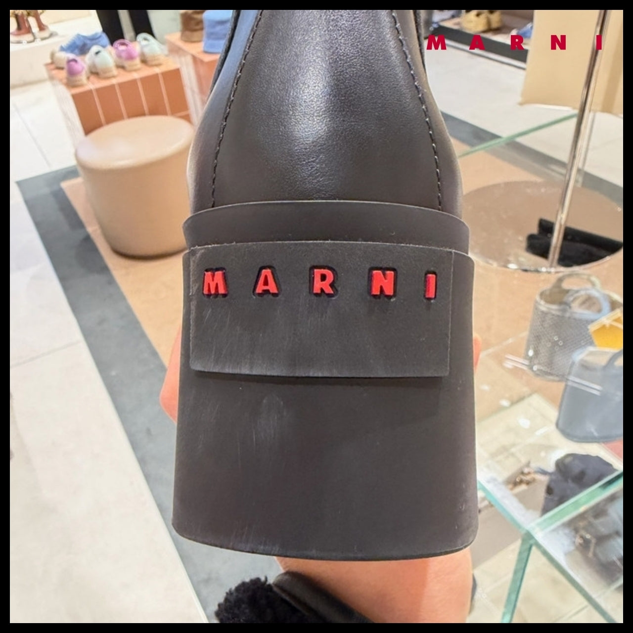 【MARNI】Logo Leather Women’s Chelsea Boots Black