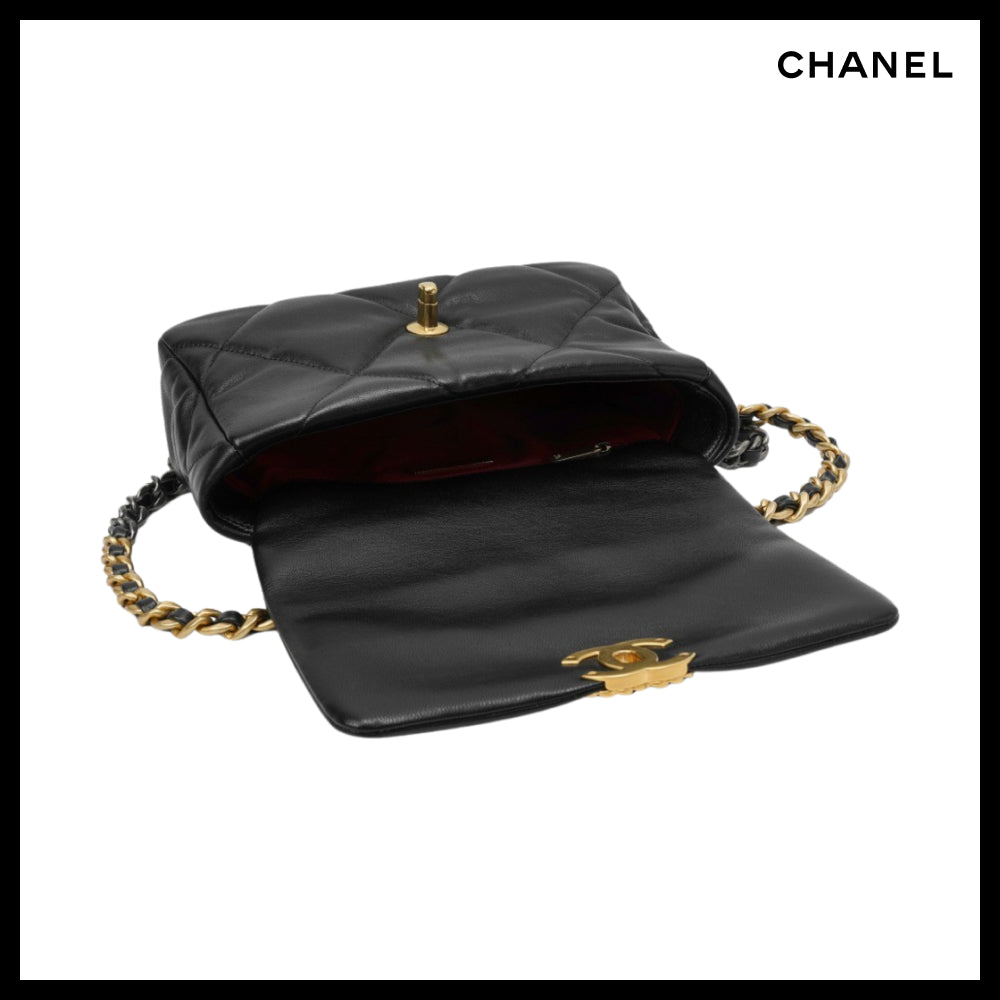 【CHANEL】Medium 19 Handbag Lambskin & Gold Black