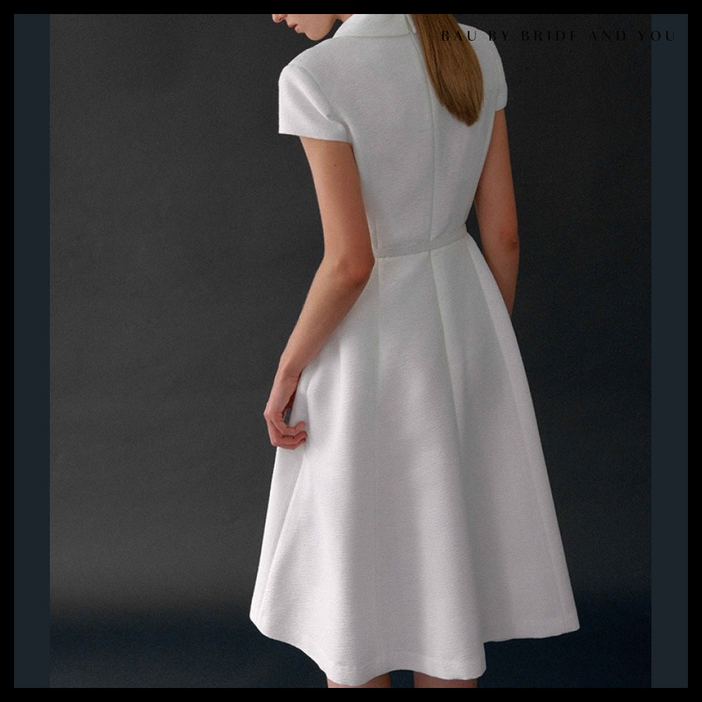 【BAU】VERONICA Peaked collar capsleeve flared midi tweed