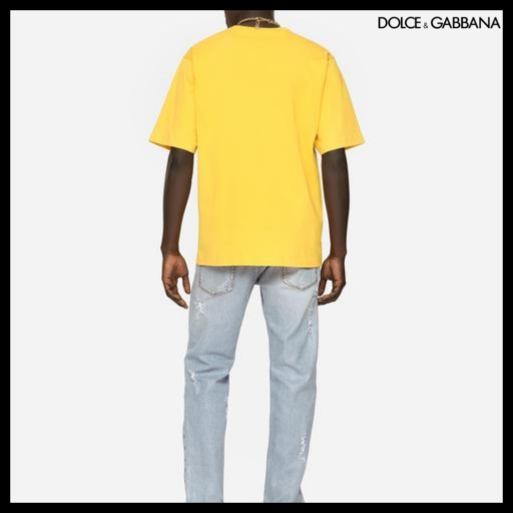 【Dolce&Gabbana】COTTON T SHIRT EMBOSSED LOGO YELLOW