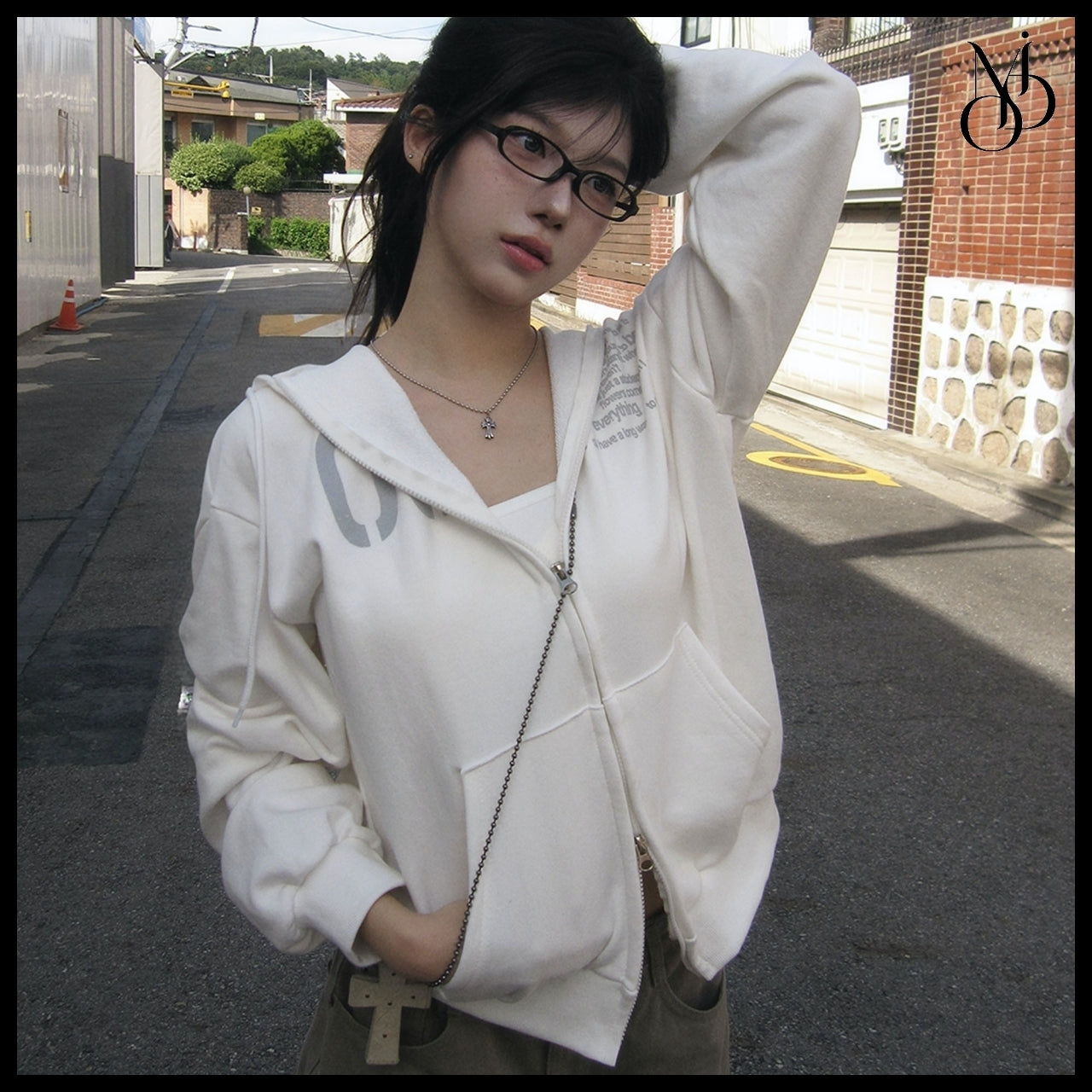 【MODIMOOD】Older Lettering Hoodie Zip-Up 3 Colors