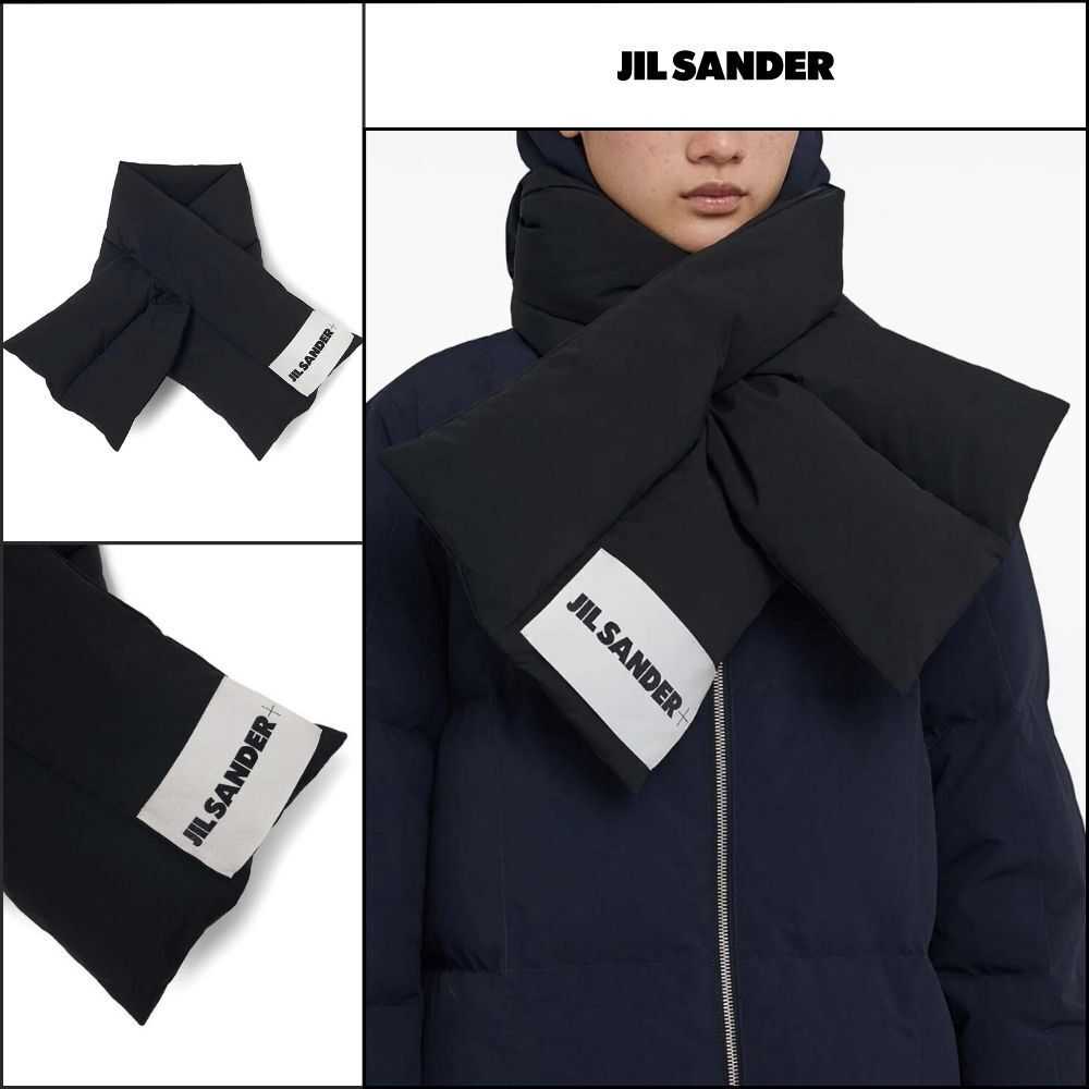 【JIL SANDER】Logo Label Stitch Padded Muffler in Black