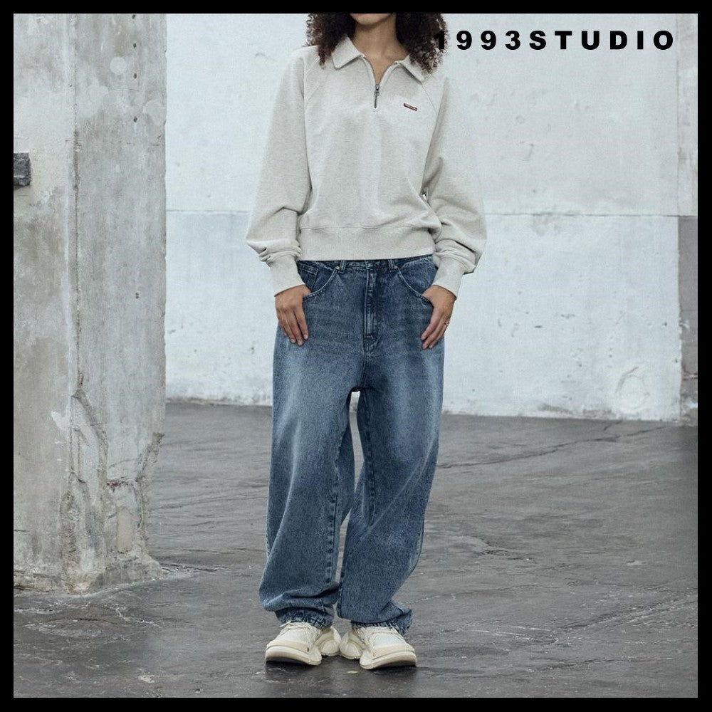 [1993STUDIO] SMALL LOGO HALF ZIP COLLAR SWEATSHIRT 3COLORS