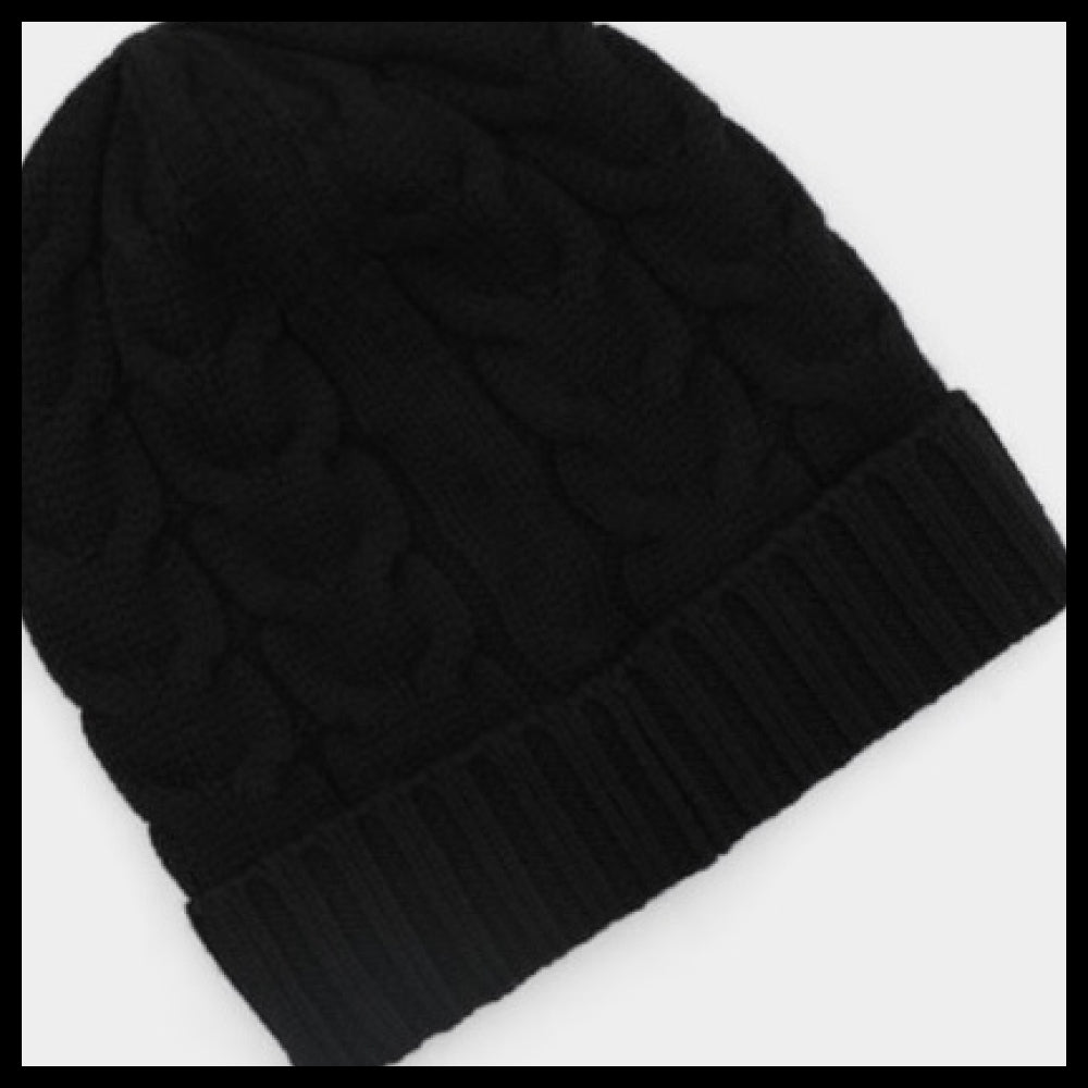 【MONCLER】Patch logo cable knit wool beanie