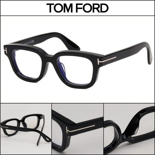【TOM FORD】Bold Square Black Horn-Rimmed Eyeglasses
