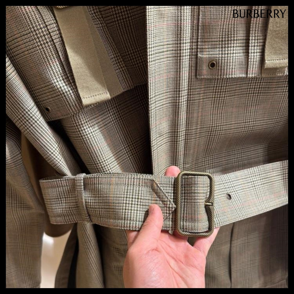 【Burberry】Check Bonded Wool Belted Field Jacket Loch Bliss