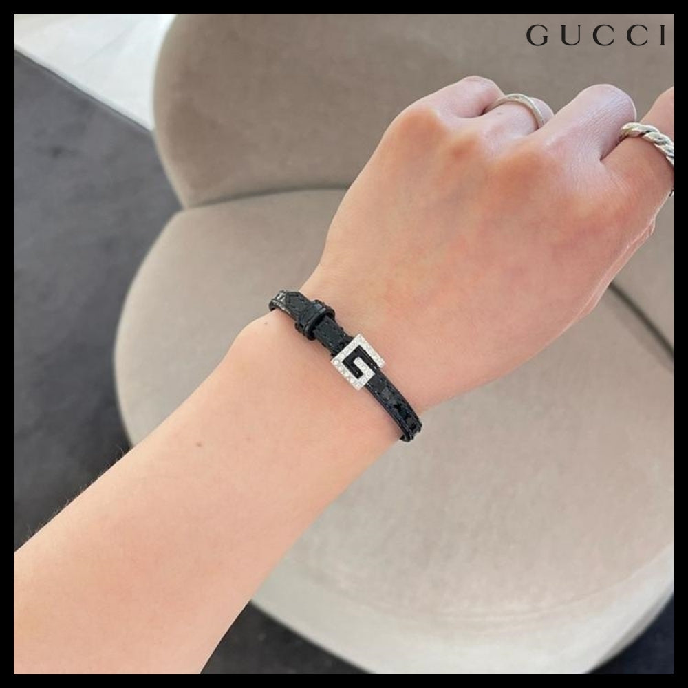 【GUCCI】 レディース レザー ブレスレット ブラック