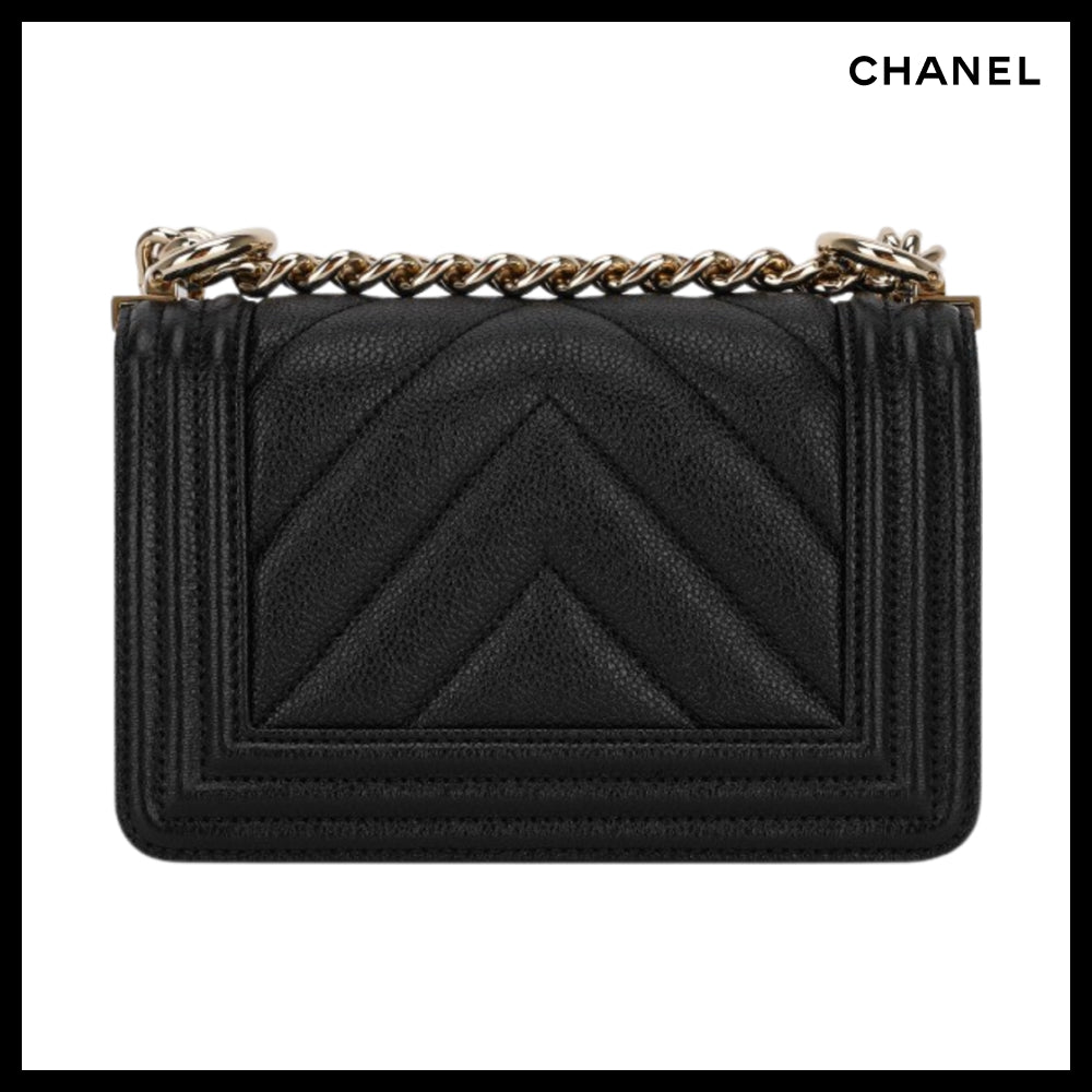 【CHANEL】Mini Boy Handbag Grained Calfskin & Gold Black