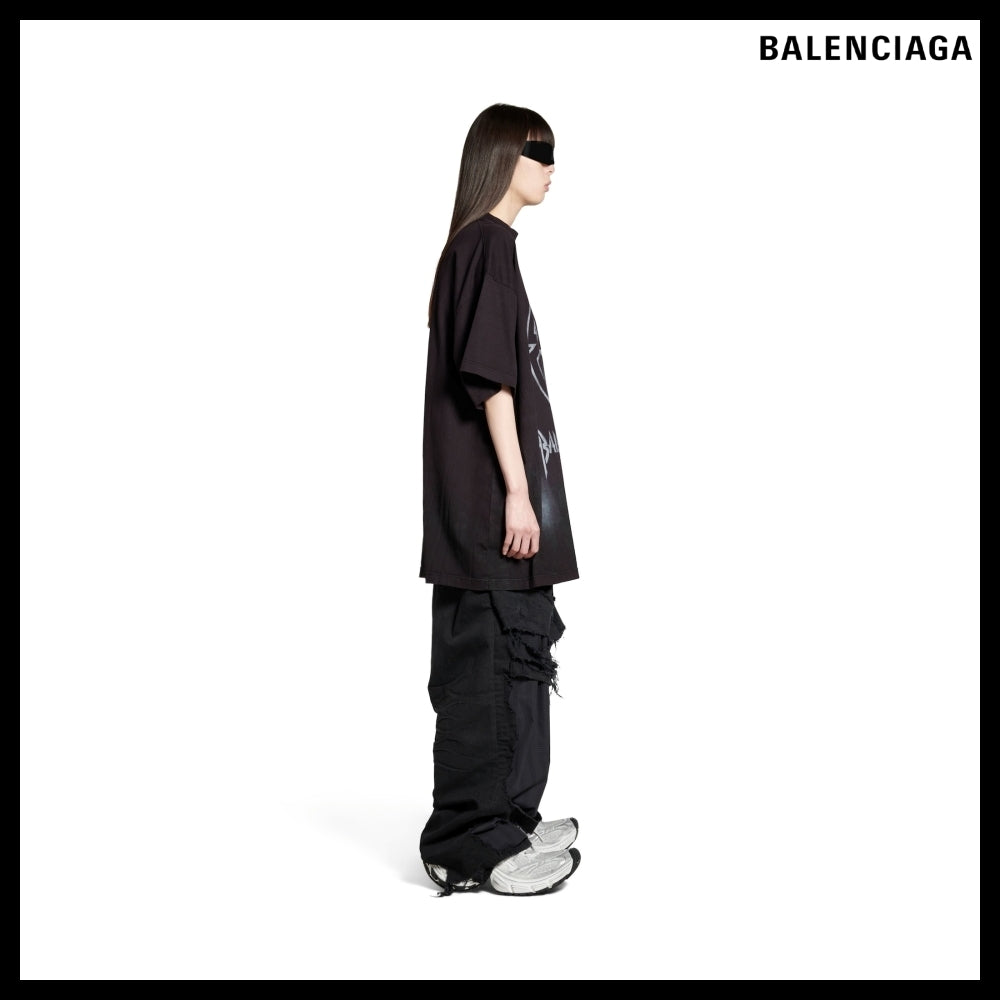【BALENCIAGA】Black/White Metal BB Stencil Oversized T-Shirt