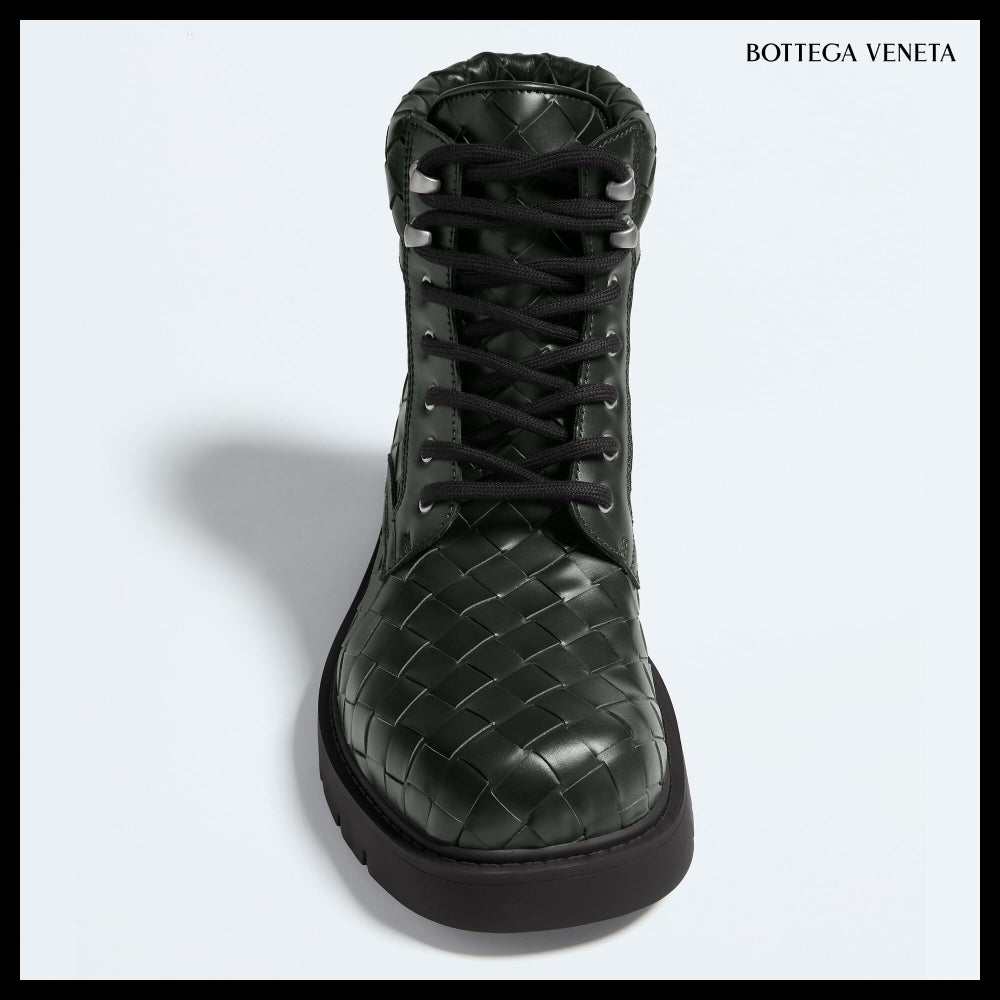 【BOTTEGA VENETA】Head Dog Lace-Up Ankle Boots Dark Green