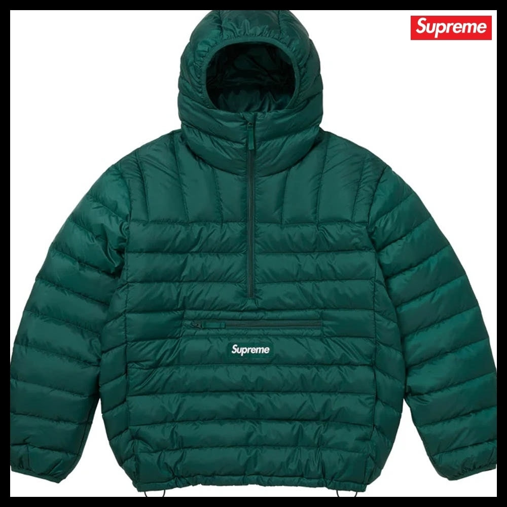 【Supreme】Micro Down Half Zip Hooded Pullover Green 25FW