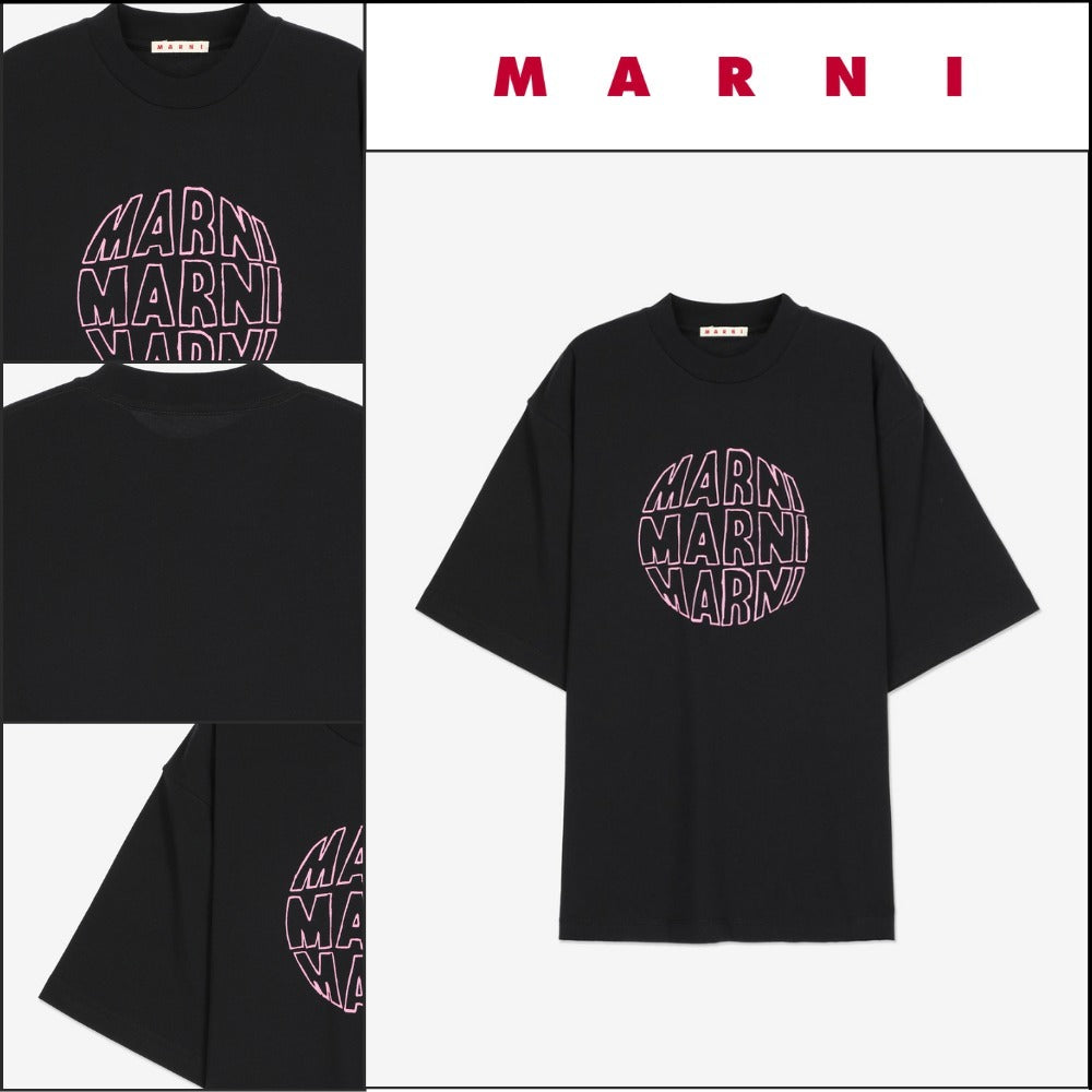 【MARNI】クルーネック ロゴプリント 半袖Tシャツ ブラック