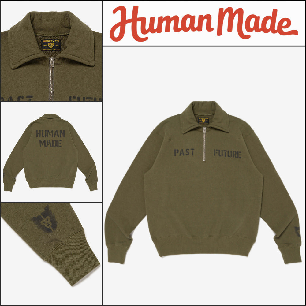 【HUMAN MADE】HALF-ZIP SWEATSHIRT OLIVE DRAB