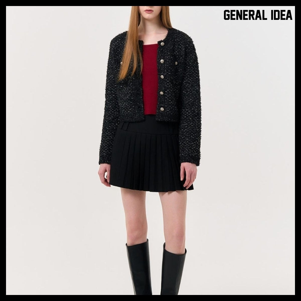 【GENERAL IDEA】Boucle Tweed Knit Jacket BLACK