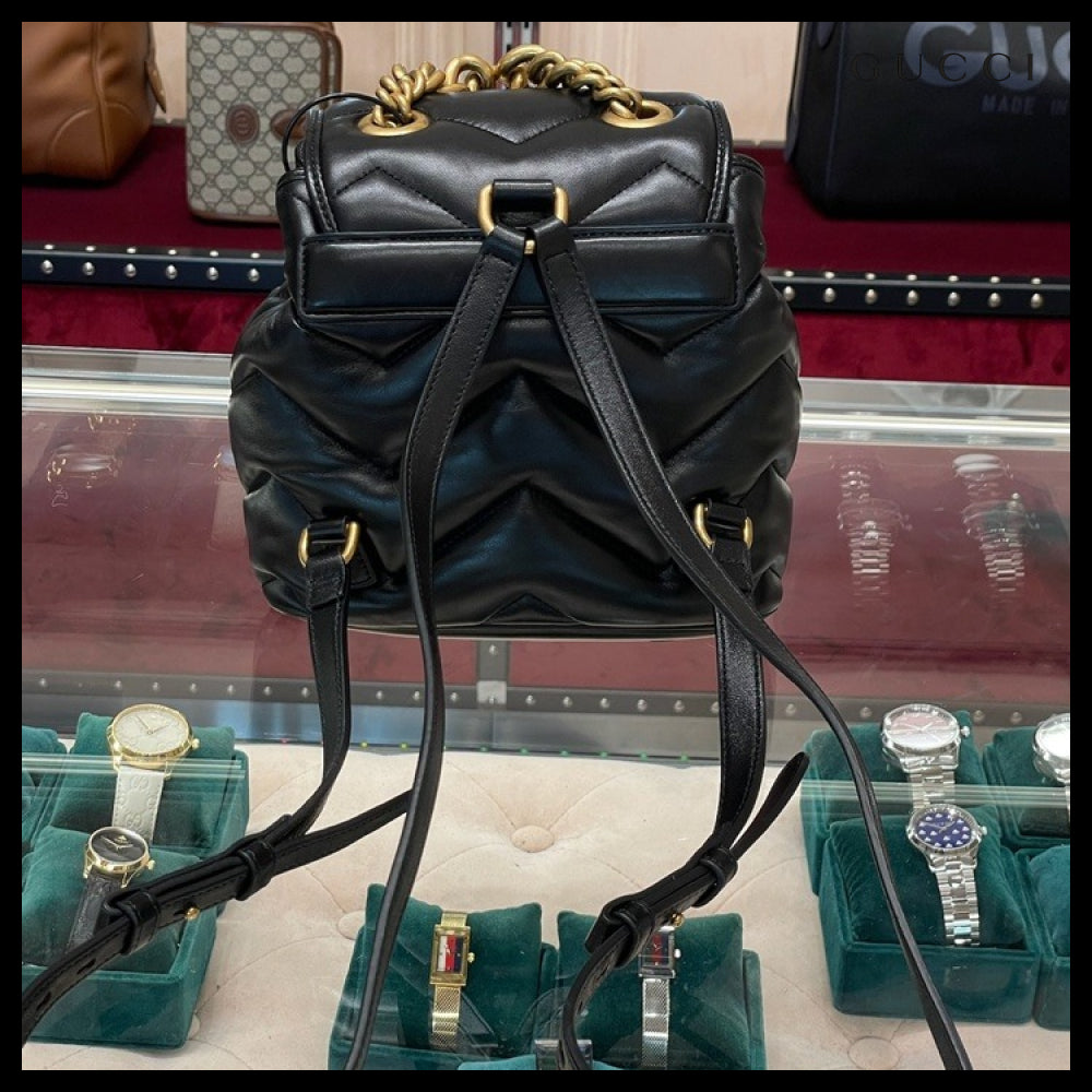 【GUCCI】Marmont Chevron Matelasse Nappa Backpack Black
