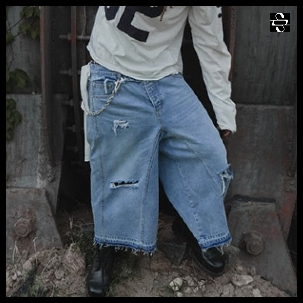 【SUNDAYOFFCLUB】Layered Waist Denim Short Light Blue