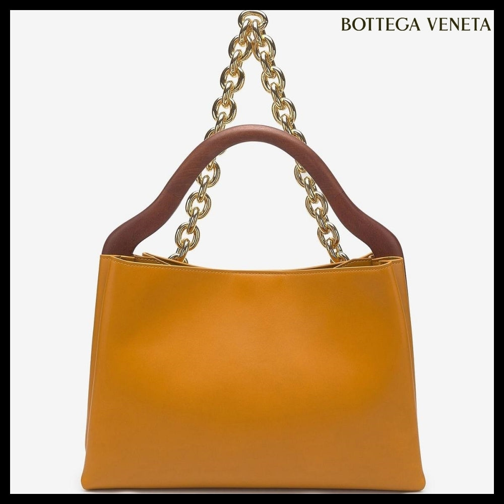 【BOTTEGA VENETA】Chain Woven Handle Mount Tote Bag Brown