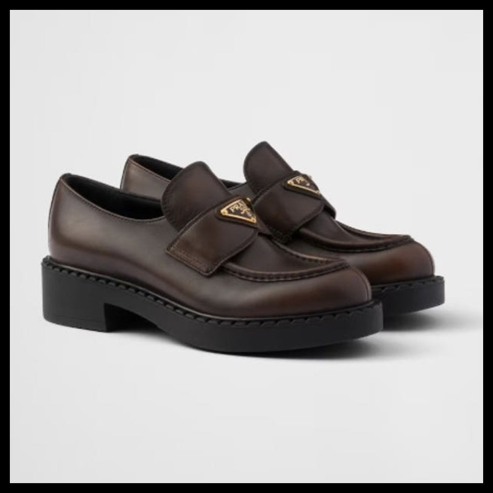 【PRADA】Chocolate Leather Loafers F0003