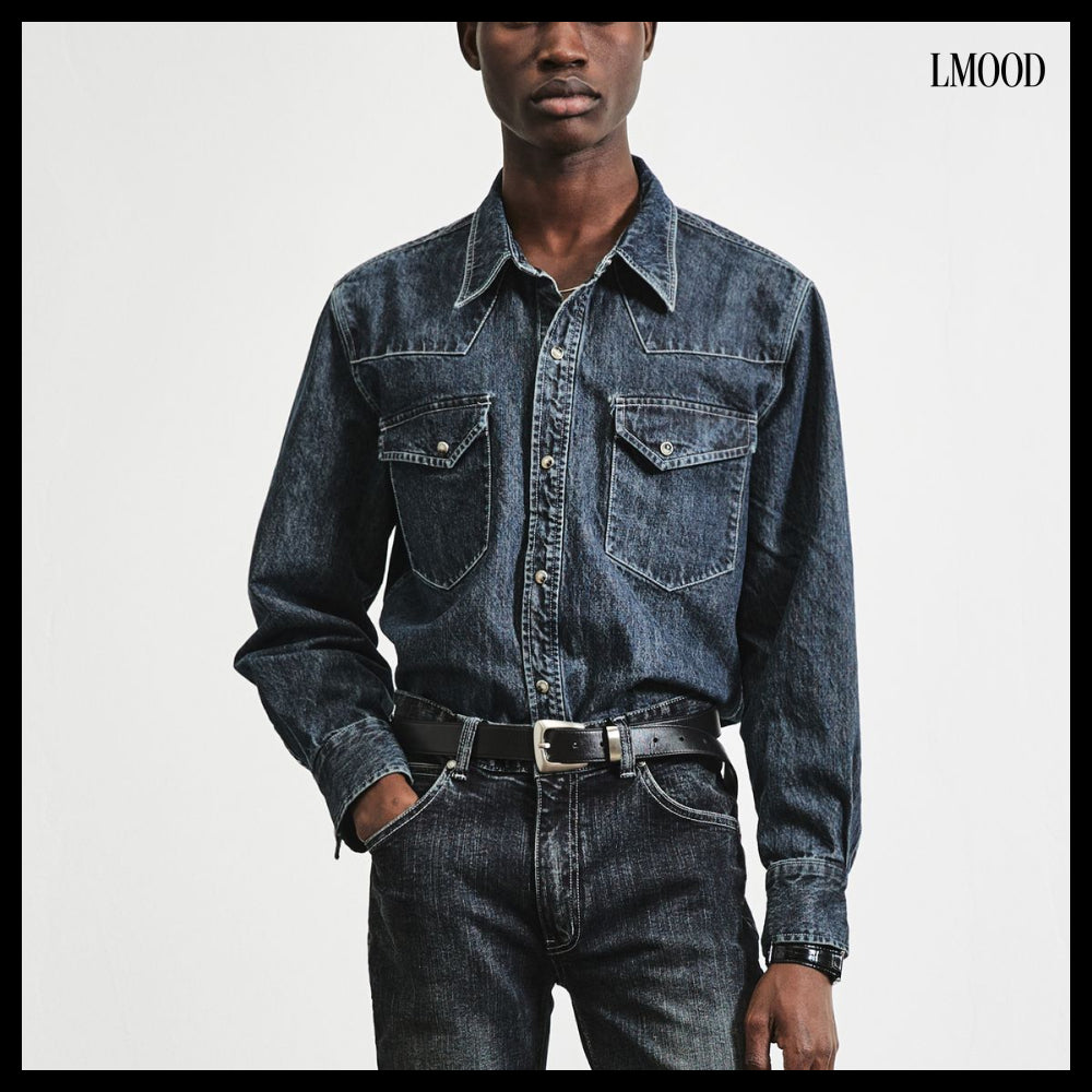 【LMOOD】Bad Guy Denim Western Shirt 3 Colors