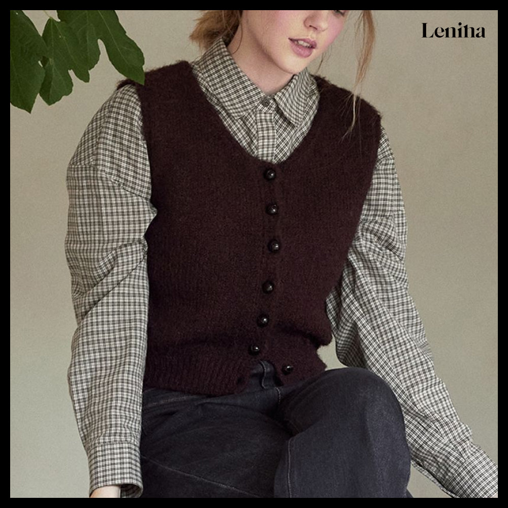 【LENINA】JOUR Round Neck Knit Vest 2 Colors