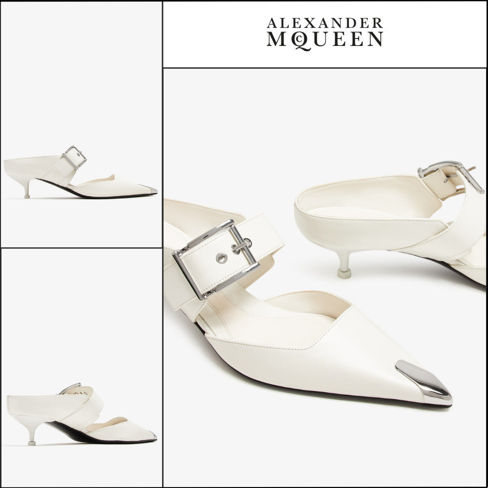【Alexander Mcqueen】Punk Buckle Mules in White