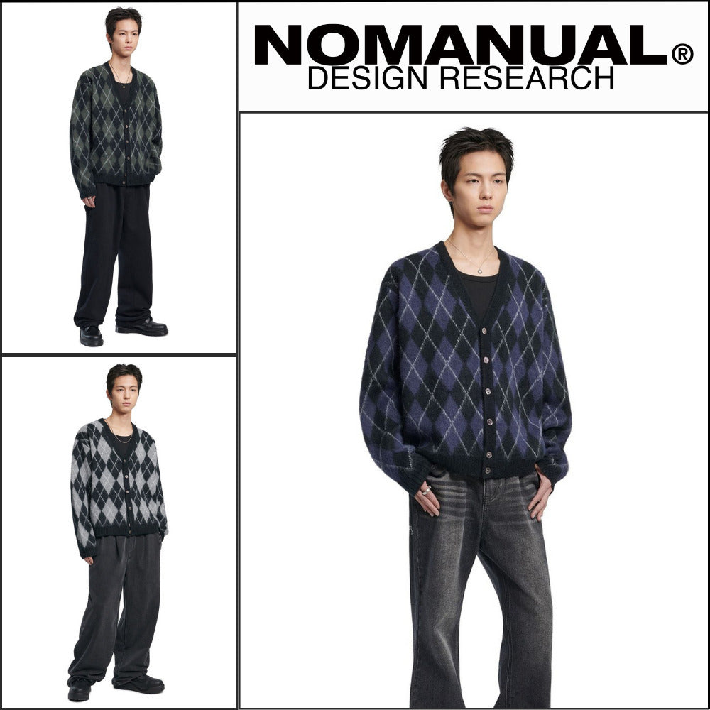 【NOMANUAL】Argyle hairy cardigan (4 colors)