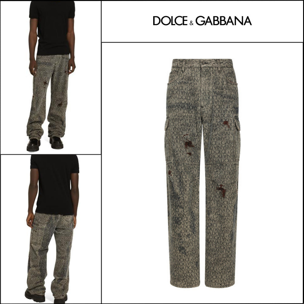 【Dolce&Gabbana】GRAY DENIM CARGO JEANS LASER LOGO
