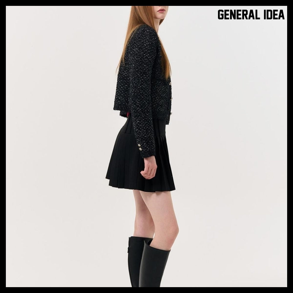 【GENERAL IDEA】Boucle Tweed Knit Jacket BLACK