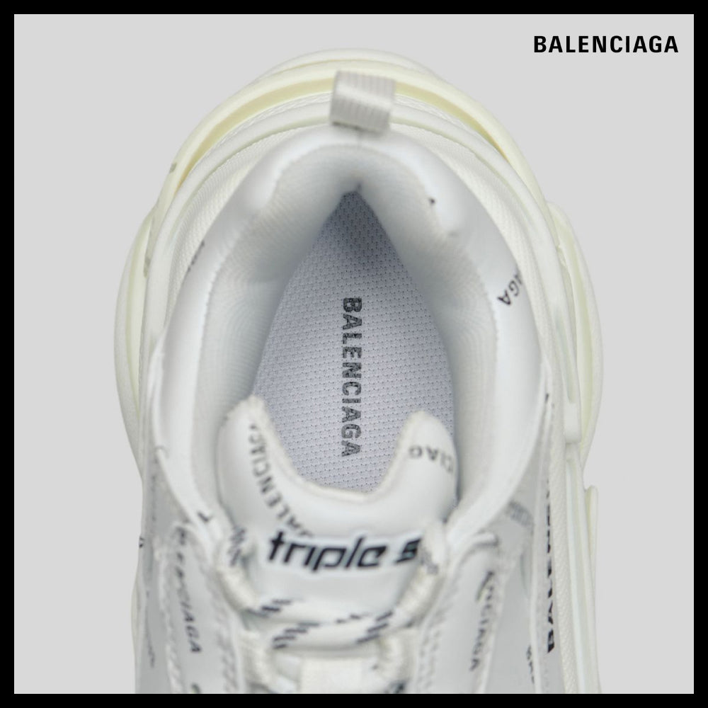 【BALENCIAGA】All-Over Logo Triple S Sneakers - White