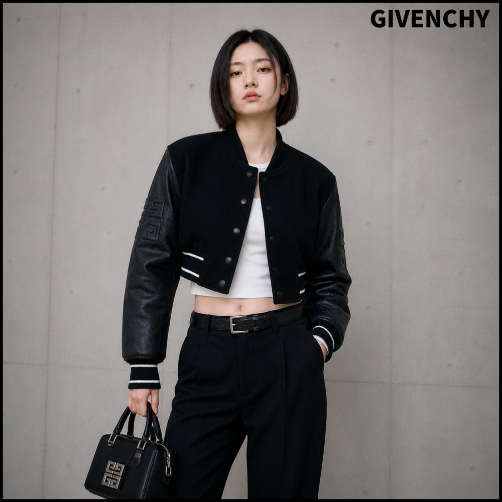 【GIVENCHY】Cropped Varsity Jacket Black White