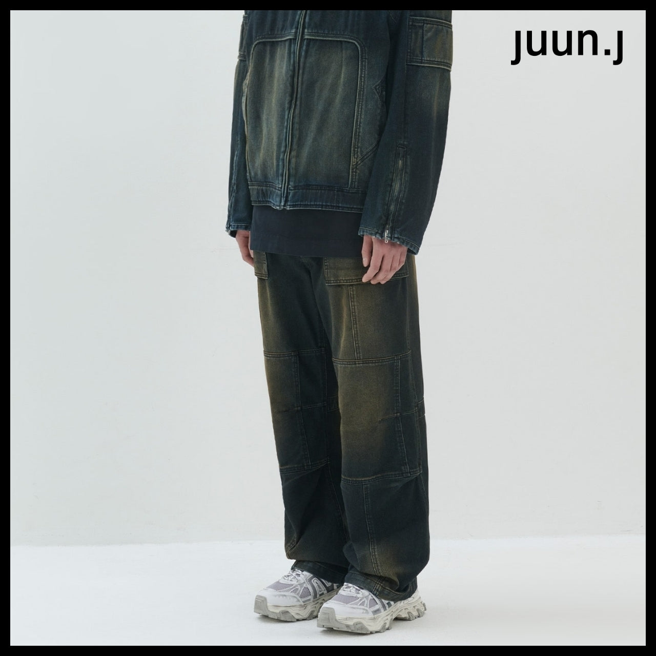 【JUUN.J】CORE Velvet Denim Zipper Detail Trucker Navy