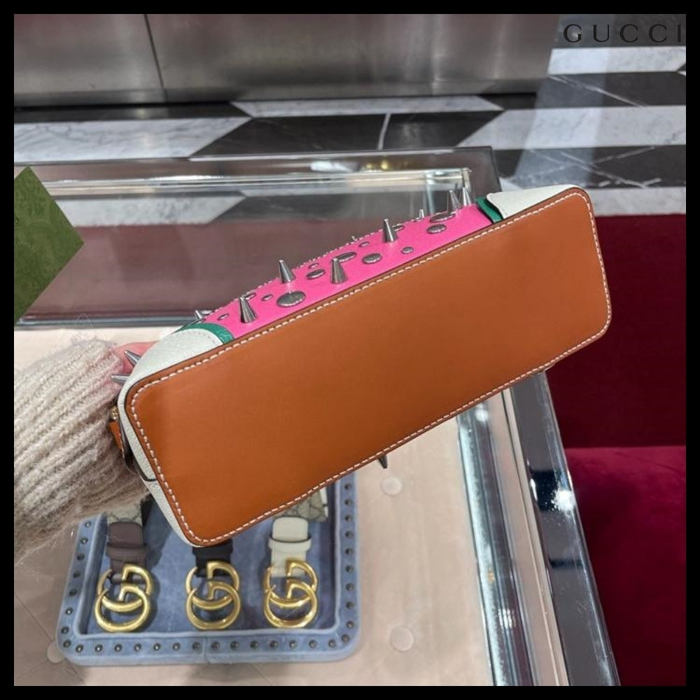 【GUCCI 】GG Ophidia Studded Half Moon Shoulder Bag PINK MIX