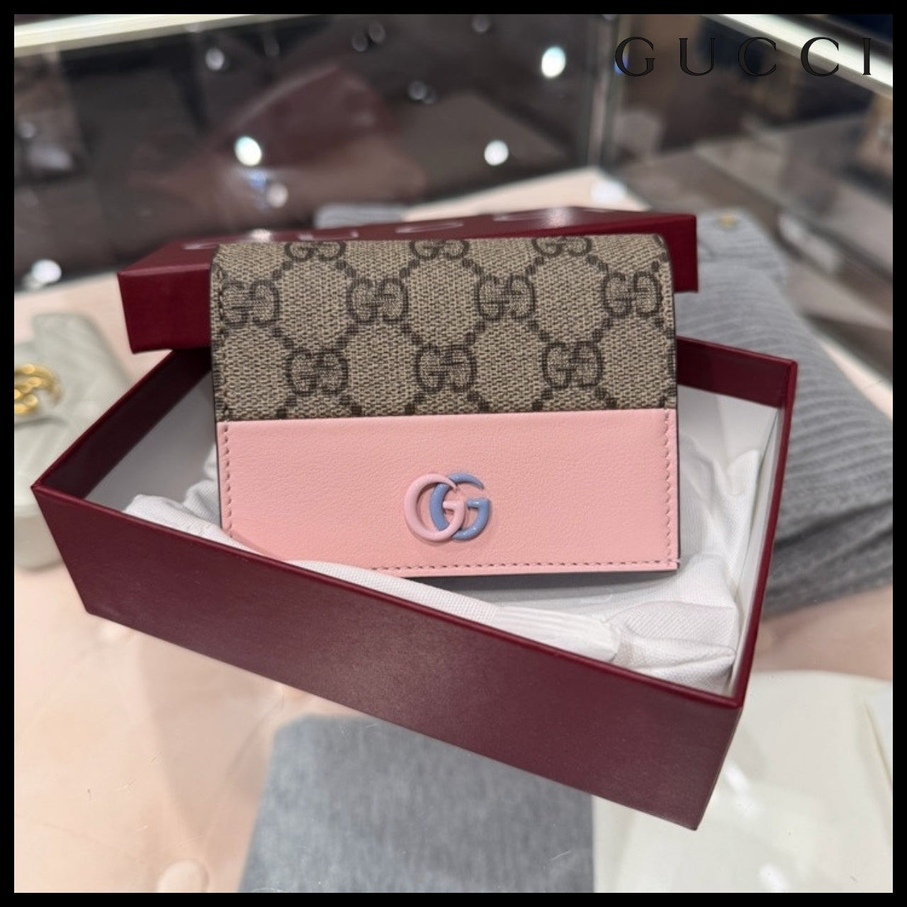 【GUCCI】GG Marmont Supreme Bi-Fold Wallet BEIGE PINK