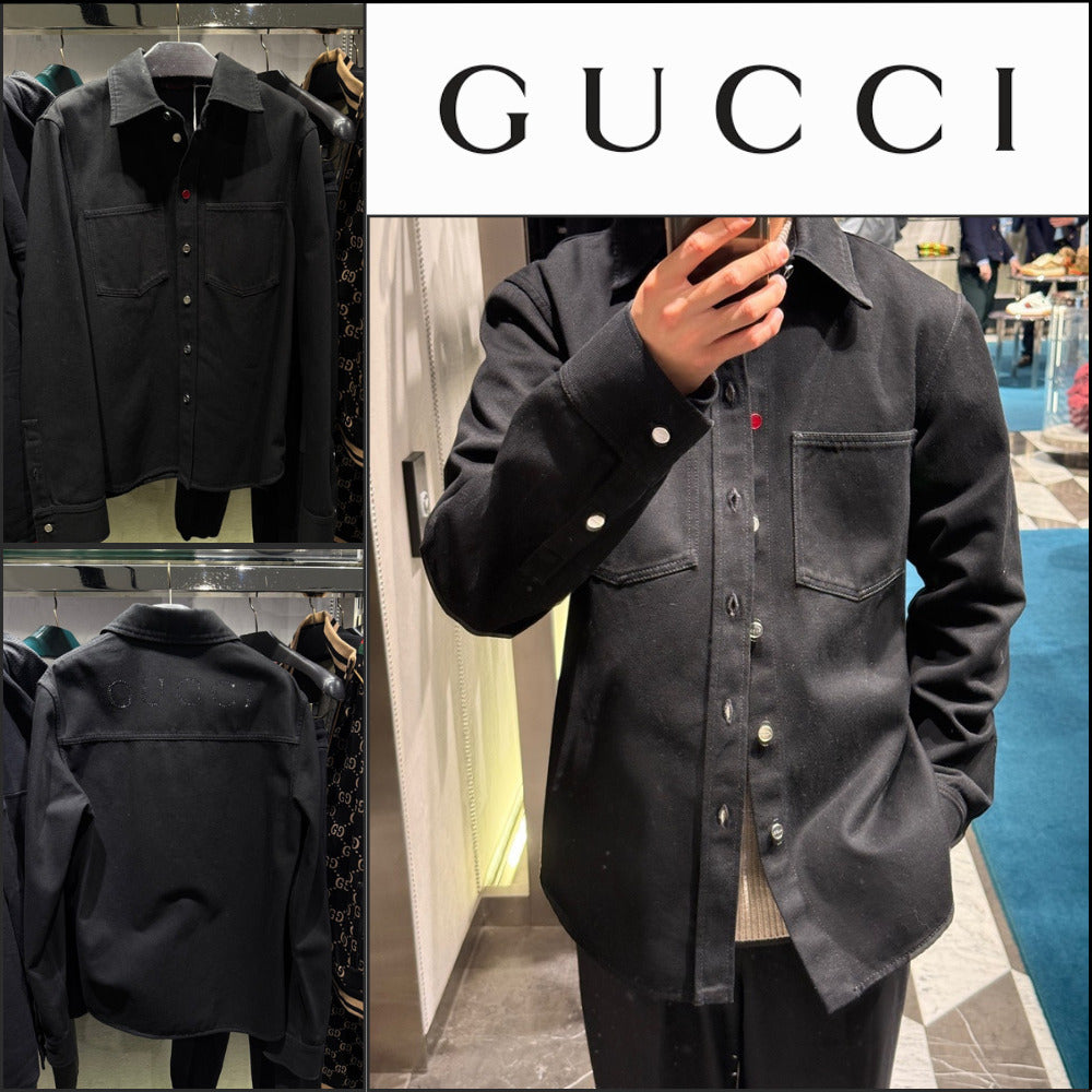 【GUCCI】Back Cubic Logo Cotton Collar Denim Jacket Black