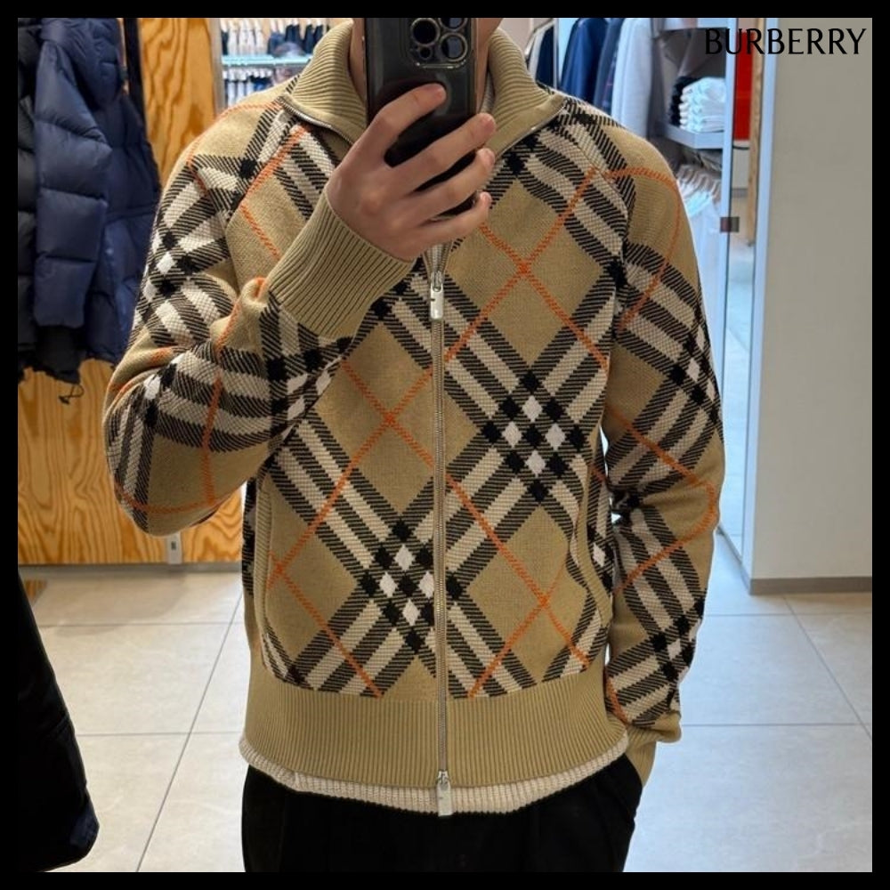 【Burberry】Check Wool Mohair Two-Way Blend Jacket Sand