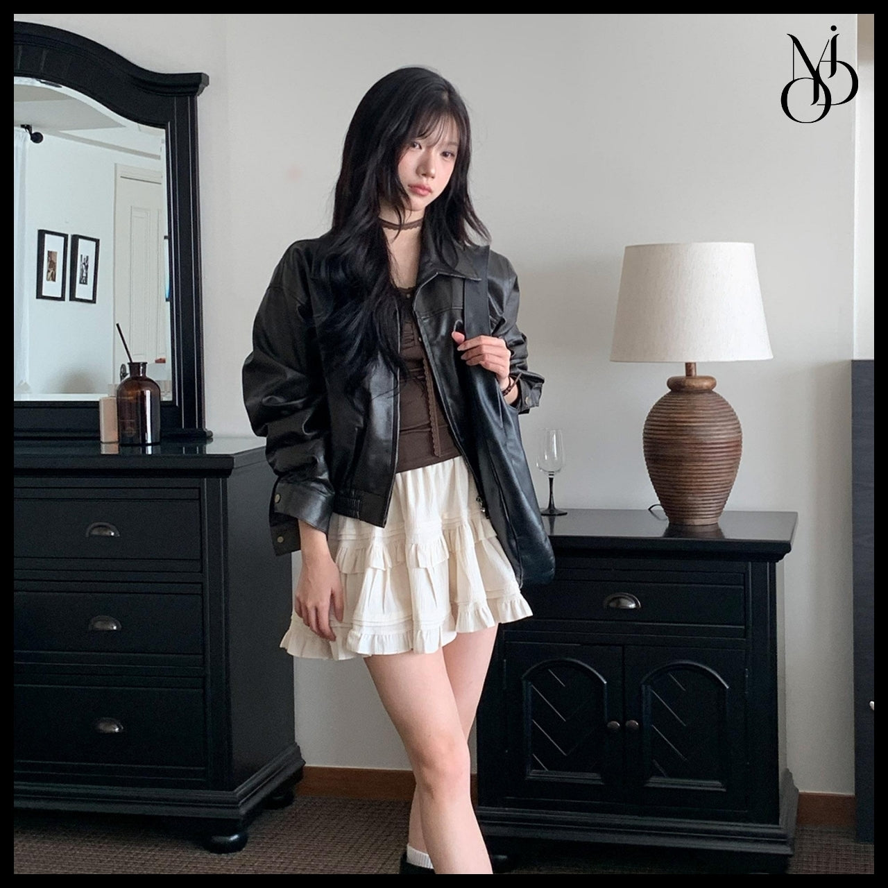 【MODIMOOD】Two-N Two-Way Zip Collar Leather Jacket 2 Colors