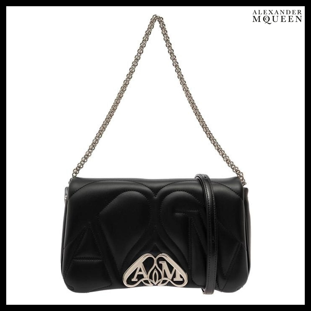 【Alexander Mcqueen】Leather Small Seal Shoulder Bag Black