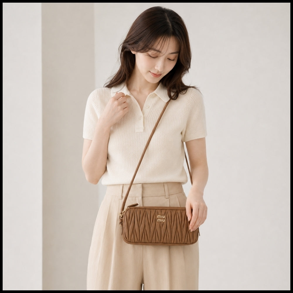 【Miu Miu】Women’s Matelasse Pouch Shoulder Bag