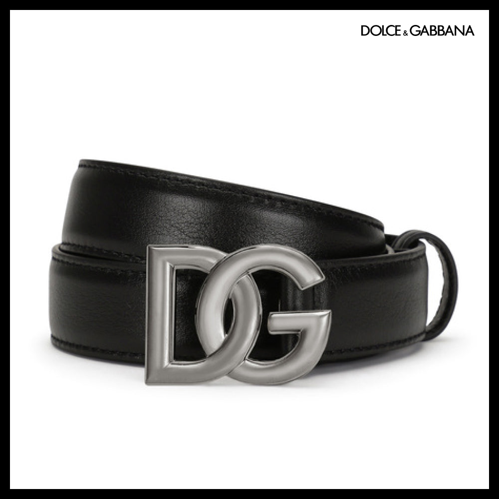 【Dolce & Gabbana】CALFSKIN BELT WITH CROSSOVER DG BUCKLE