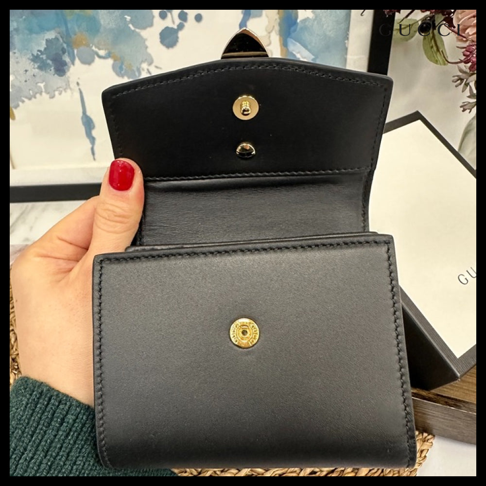 【GUCCI】Sylvie Web Leather Coin Pocket Wallet Black