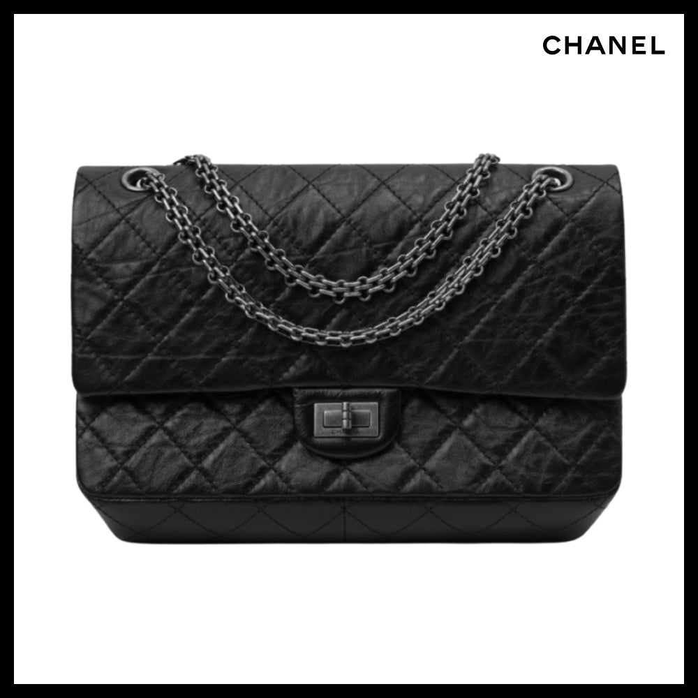 【CHANEL】Large 2.55 Handbag Aged Calfskin & Ruthenium Black
