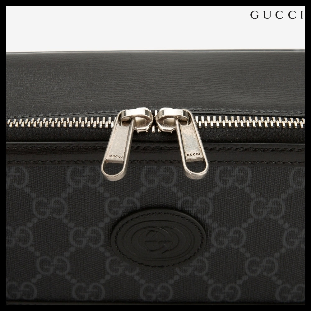 【GUCCI】GG Supreme Canvas Leather Mini Crossbody Bag BLACK