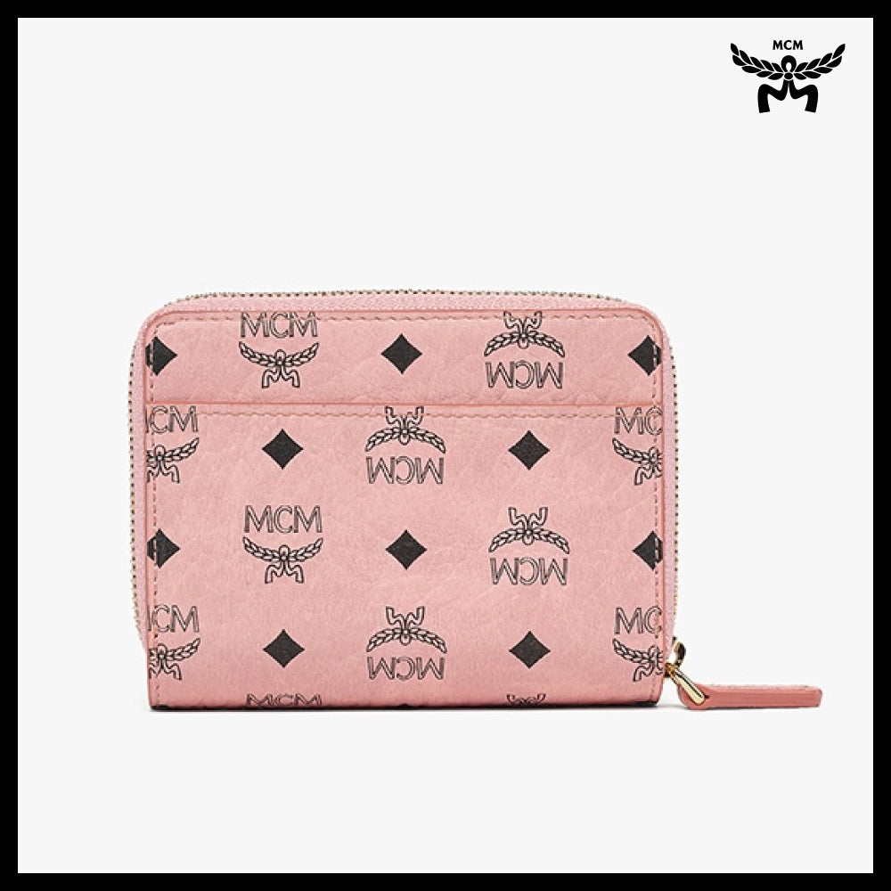 【MCM】Visetos brass plate wallet Pink