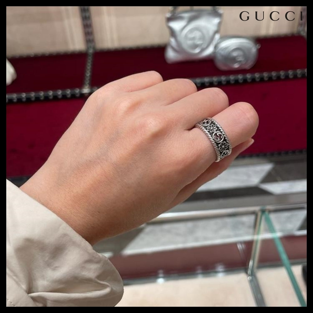【GUCCI】インターロッキングGフラワーメタルリングシルバー