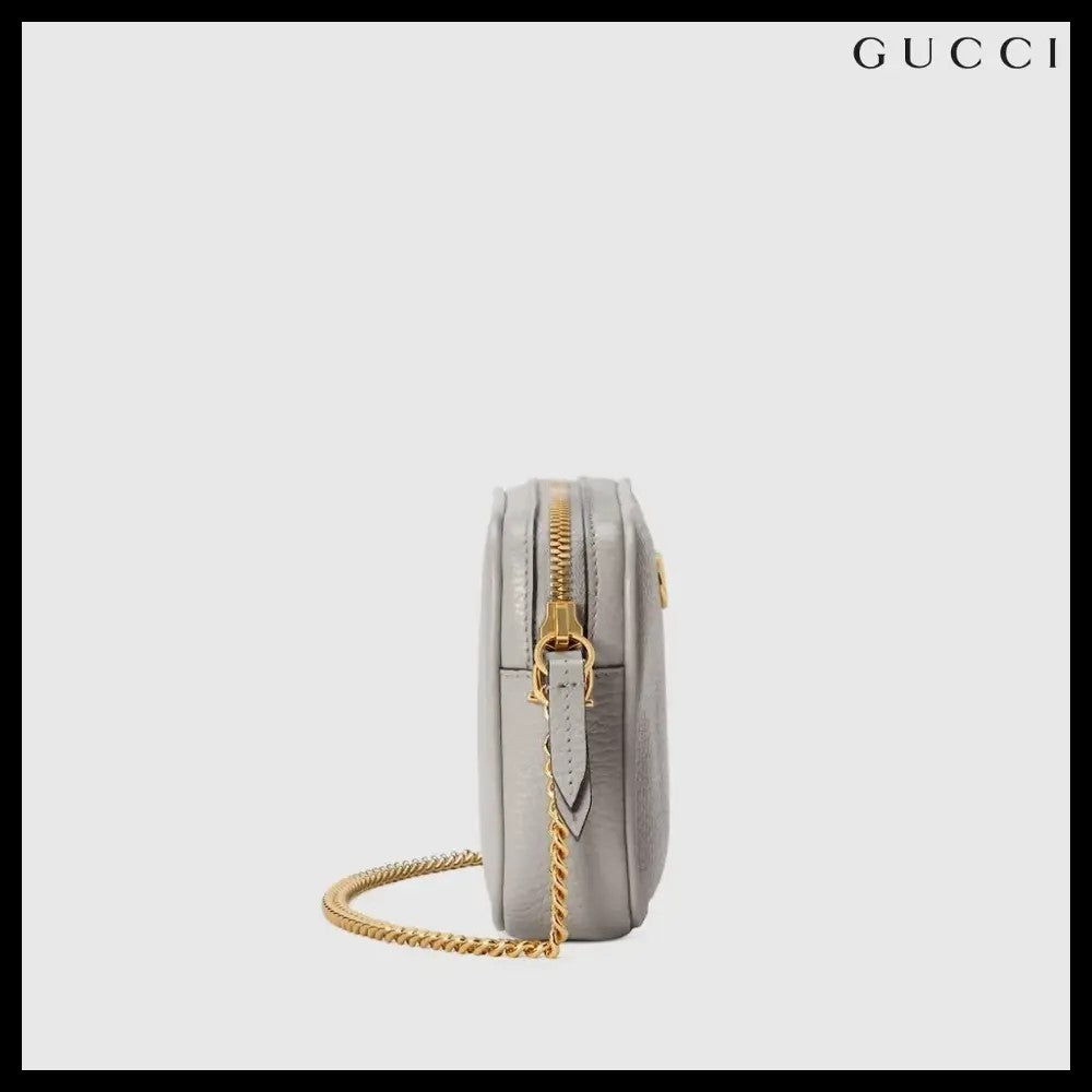 【GUCCI】Marmont Dollar Calf Mini Zip Crossbody Bag Grey Sky