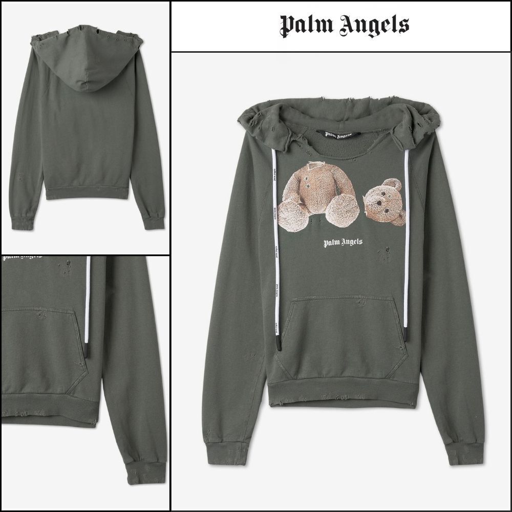 ◆PALM ANGELS◆ フーディ Hoodie Khaki ベア ロゴ