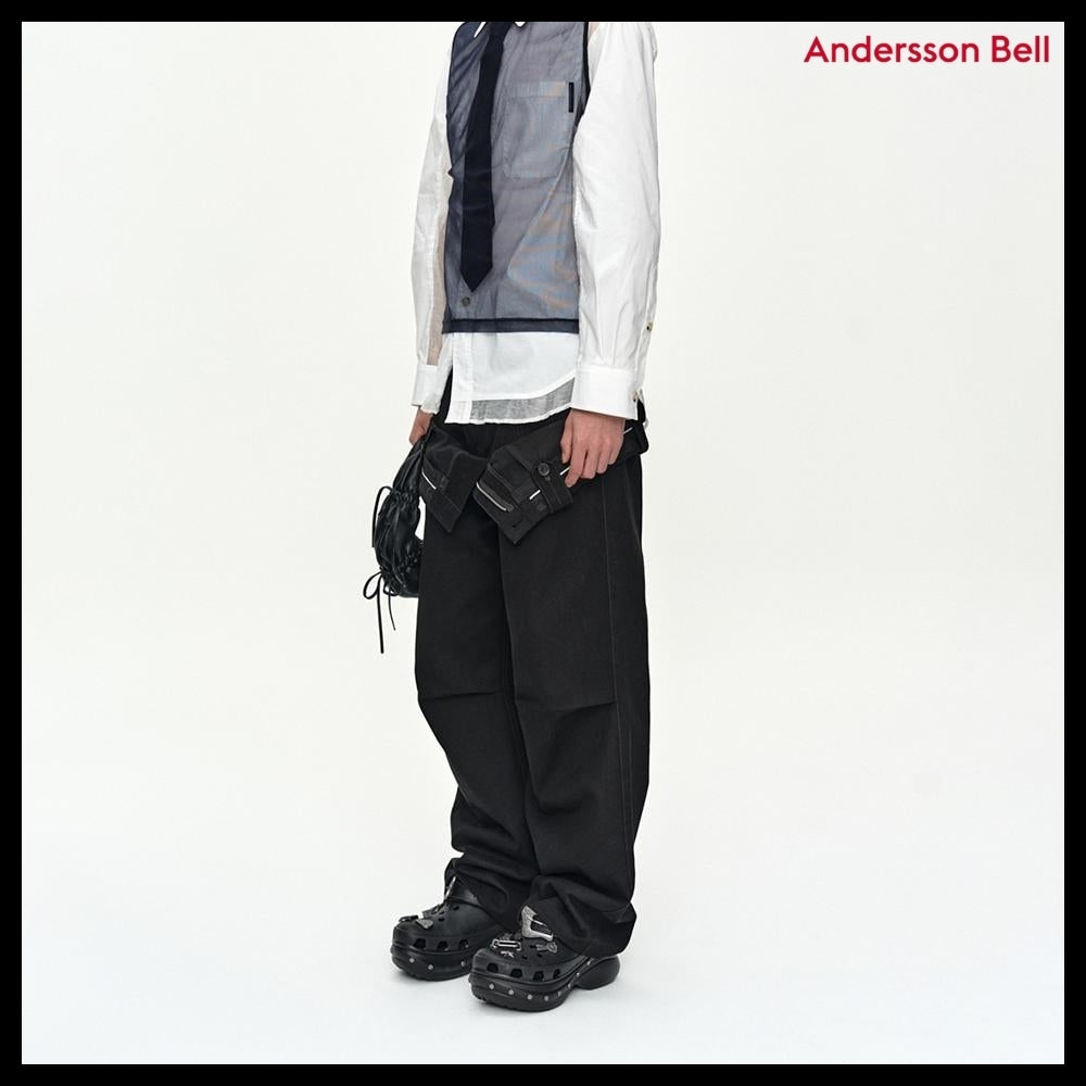 【ANDERSSON BELL】Double Waistband Wide-Leg Trousers Black