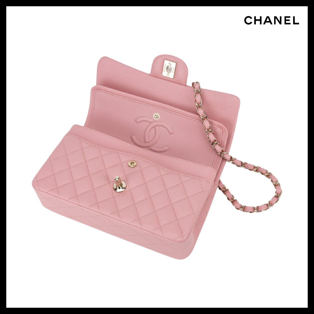 【CHANEL】Small Classic Handbag Grained Calfskin & Gold Pink